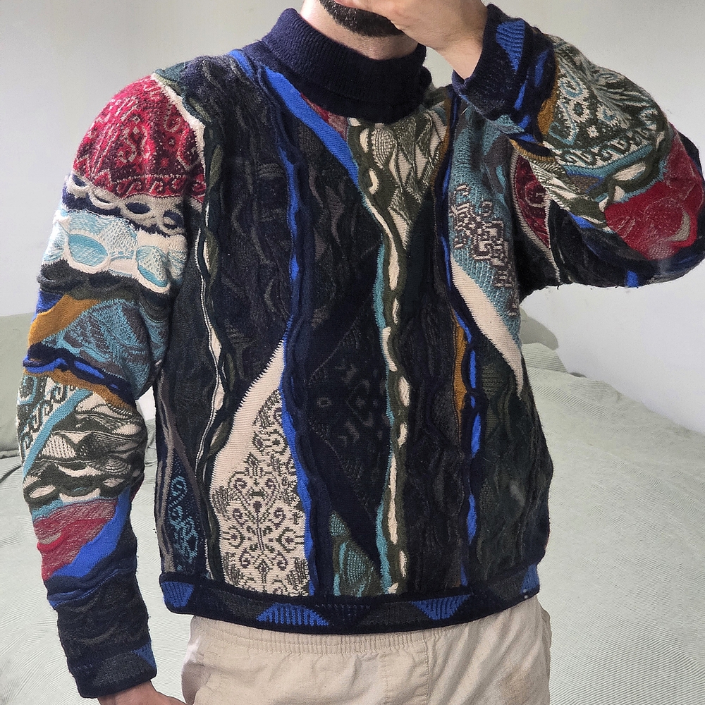VTG Coogi Australia Wool Sweater L 3D Biggie Smalls Cosby Multicolor Textured